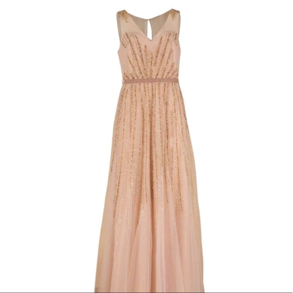 Marchesa Sleeveless Beaded V-Neck Gown - Picture 1 of 8